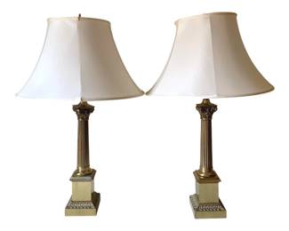 212 - Pair Brass Lamps - 32" Tall (Description): Used as-is electric/electronic/mechanical  item - no guarantee all components, untested.