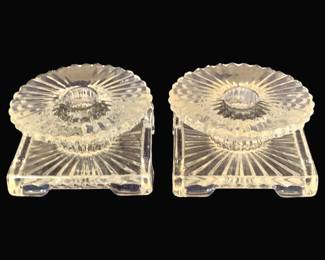 814 - Pair Heisey Ridgeleigh Candleholders - 4 x 4 x 2
