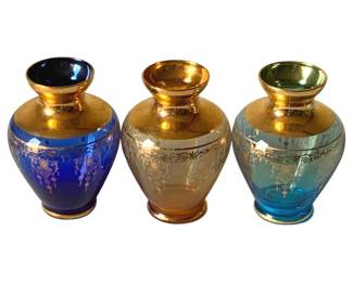 455 - 3 Glass Overlay Vases - 5" Tall