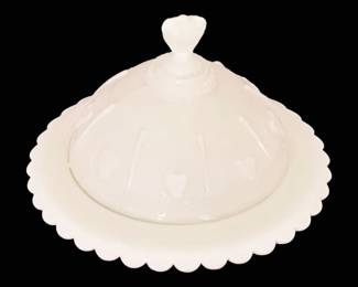 1036 - Vintage Milk Glass Butter Dish - 4" Round
