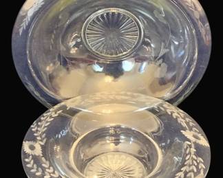 797 - 2 Etched Glass Bowls - 10", 12" Round