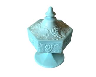 336 - Imperial Blue Milk Glass Candy Jar - 8" Tall