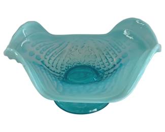 601 - Northwood Argonaut Shell Nautilus Blue Bowl (Description): 7.5", ruffled opalescent