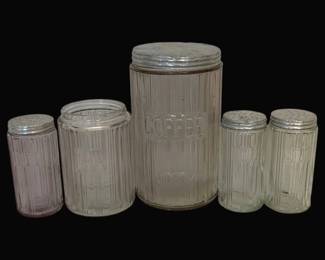 995 - 5 Glass Hoosier Jars - 4.5", 5", 7" Tall