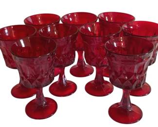 132 - 9 Noritake Ruby Red Glass Goblets - 6.5" Tall
