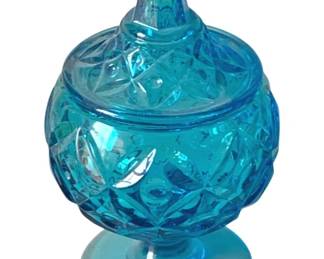492 - Fostoria Blue Footed Candy w/ Lid - 9 x 5