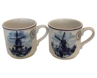 1027 - 2 Delfts Blue Mugs 3.5" Tall