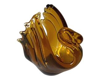 459 - Vintage Blown Amber Glass Swan - 5 x 3.5 x 4