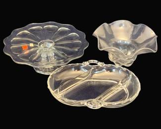 796 - 3 Glass Items - Cake Stand, Vase & Plate