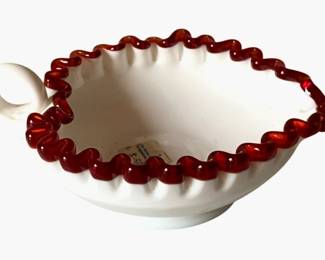 276 - Fenton Ruby Crest Milk Glass Nappy (Description): 5 x 6 x 3