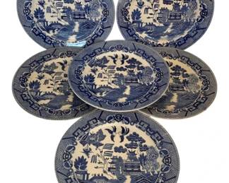 1026 - 6 Blue Willow Plates - 9" Round