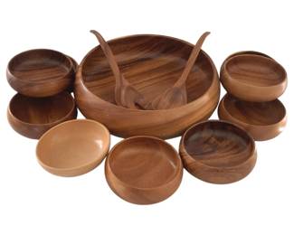 661 - 14pc Monkey-Pod Wood Salad Bowl Set