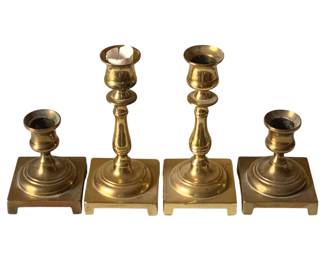 261 - 4 Brass Candleholders - 3.5", 6" Tall