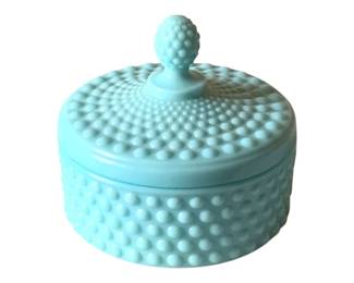 498 - Fenton Blue Hobnail Covered Box - 5 x 4.5