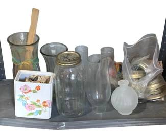 874 - Shelf of Assorted Glass Items & More