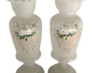 639 - Pair Painted Glass Vases - 11.5" Tall