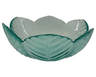 599 - Vintage Leaf Blue Glass Bowl - 7.5" Round