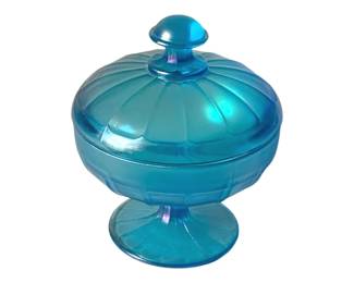 487 - Fenton Blue Carnival Candy- 6.5" Tall