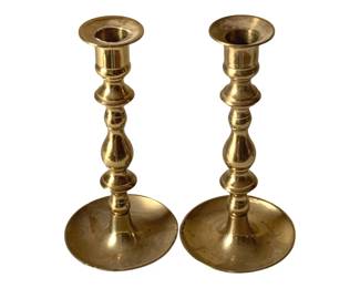 262 - Pair Brass Candleholders - 7" Tall