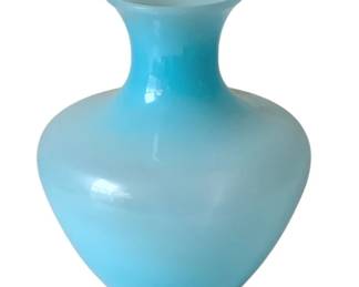 321 - Vintage Opaque Blue Glass Vase - 12" Tall