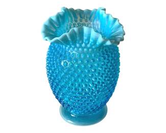 486 - Fenton Opalescent Blue Hobnail 8.5" Vase