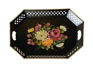 447 - Hand Painted Toleware Tray - Signed  - 15 x 20