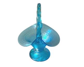 337 - Fenton Blue Glass Basket - 11 x 6 x 7.5