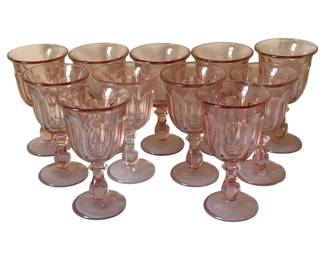 346 - 11 Imperial Pink Glass Old Williamsburg Goblets (Description): 6.5" Tall