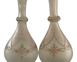 644 - 2 Glass Decorated Vases - 7" Tall