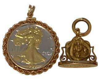 39 - Walking Liberty Half Dollar Pendant & Seal (Description): Pendant