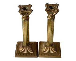 259 - Pair Brass Candleholders - 8" Tall