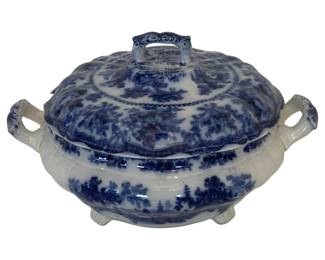845 - Flow Blue Tureen - 9 x 8, as is