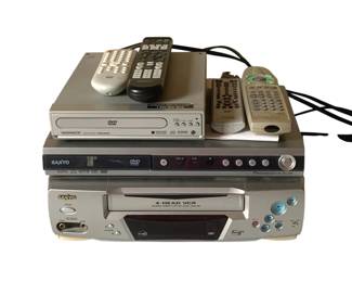 156 - Sanyo VCR & Sanyo & Magnavox DVD Players w/ Remote (Description): Used as-is electric/electronic/mechanical  item - no guarantee all components, untested.