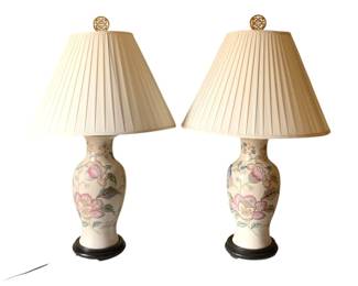 214 - Pair Asian Ceramic Lamps - 29" Tall (Description): Used as-is electric/electronic/mechanical  item - no guarantee all components, untested.