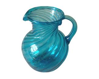 325 - Blue Swirl Glass Pitcher - 6.5" Tall