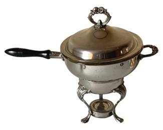 464 - Antique Silver Plated Chafing Dish w/ Stand (Description): 17 x 13 x 16