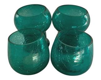 641 - 4 Crackle Glass Candleholders - 3", 4"