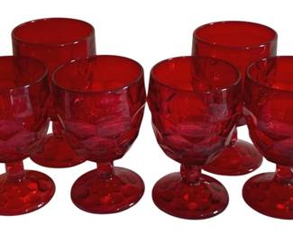 117 - 6 Viking Ruby Red Water Goblets - 5.5" Tall