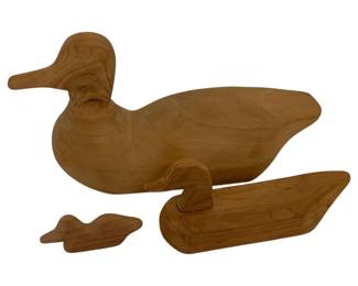 1016 - 3 Carved Wooden Ducks - 10", 7", 4" Long
