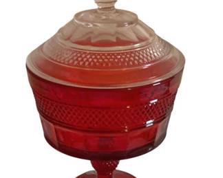 114 - Viking Red & Clear Glass Candy Dish - 10 x 6