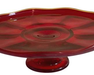 113 - Ruby Red Glass Cake Stand - 12 x 3.5