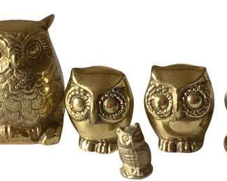 222 - 5 Vintage Brass Owls