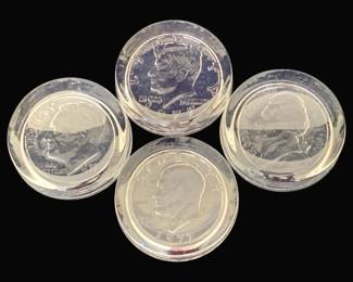 730 - 4 Glass Paperweights - 3.5" Round