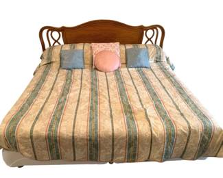 55 - King Size French Headboard Bed w/ Bedding (Description): 84 x 74 x 42