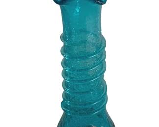 616 - Vintage Blue Crackle Glass Vase