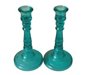 323 - Pair Glass Candleholders - 8" Tall