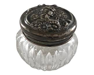 533 - Cut Glass Dresser Box w/ Sterling Lid - 2" Tall