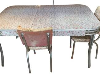 983 - Mid Century Dining Table w/ 2 Chairs (Description): As Is Table - 60 x 36 x 30 Chairs - 16 x 16 x 33