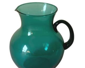 328 - Blenko Teal Glass Pitcher - 7" Tall