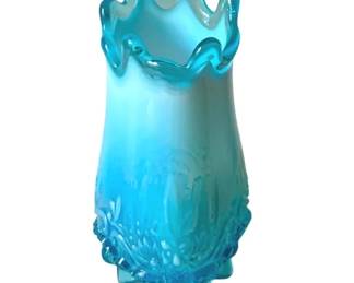 339 - Sowerby Piasa Bird Blue Opalescent Vase (Description): 8" Tall